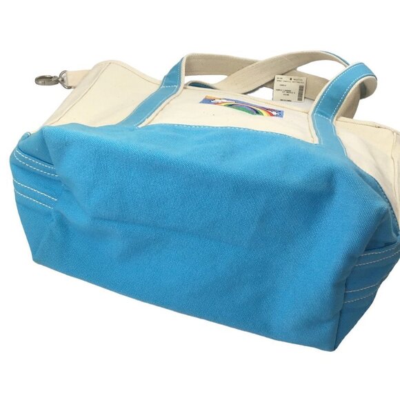 Lands End Canvas Tote NWT Embroidered Rainbow Open Top Natural Turquoise Medium - Picture 8 of 10